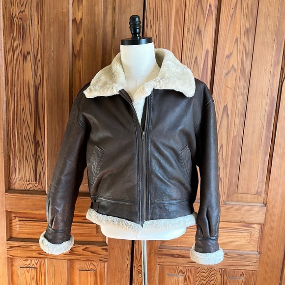Vintage Genuine Leather B3 Bomber Jacket Dark Brown Faux Shearling Lining - Picture 1 of 16